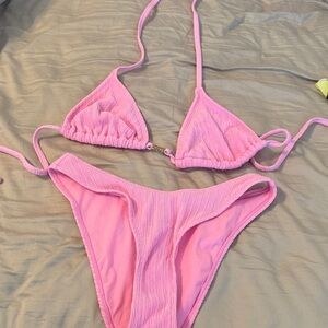 Pink Ribbed Bikini Set